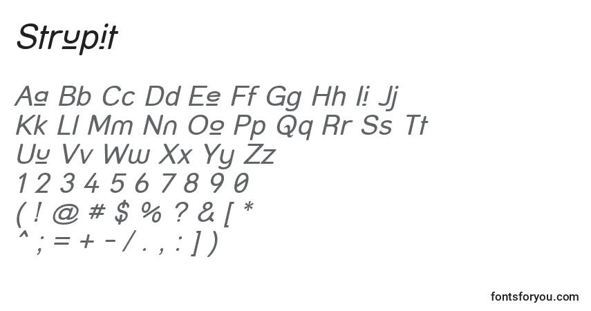 Schriftart Strupit – Alphabet, Zahlen, spezielle Symbole
