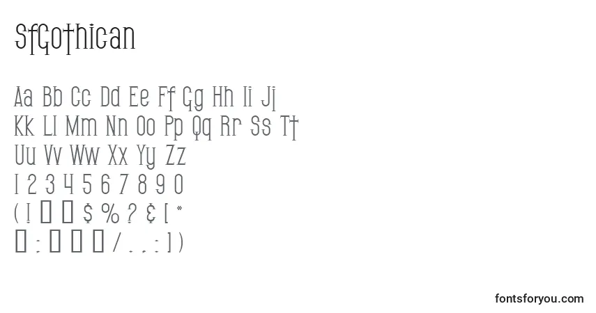 Czcionka SfGothican – alfabet, cyfry, specjalne znaki