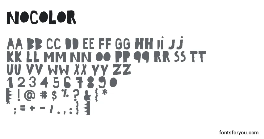 Czcionka NoColor – alfabet, cyfry, specjalne znaki