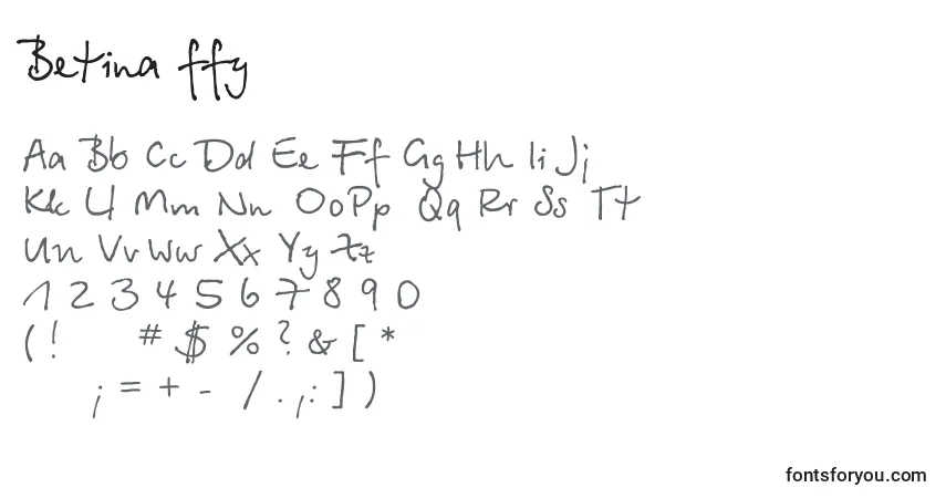 Czcionka Betina ffy – alfabet, cyfry, specjalne znaki