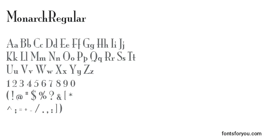 Schriftart MonarchRegular – Alphabet, Zahlen, spezielle Symbole
