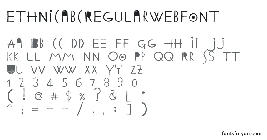 Schriftart EthnicabcRegularWebfont – Alphabet, Zahlen, spezielle Symbole