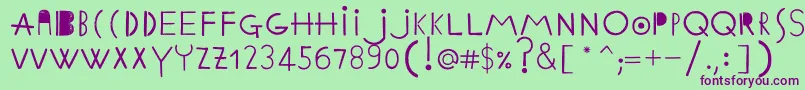 Czcionka EthnicabcRegularWebfont – fioletowe czcionki na zielonym tle