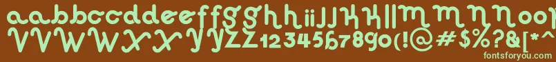 フォントHausSweetHausRounded – 緑色の文字が茶色の背景にあります。