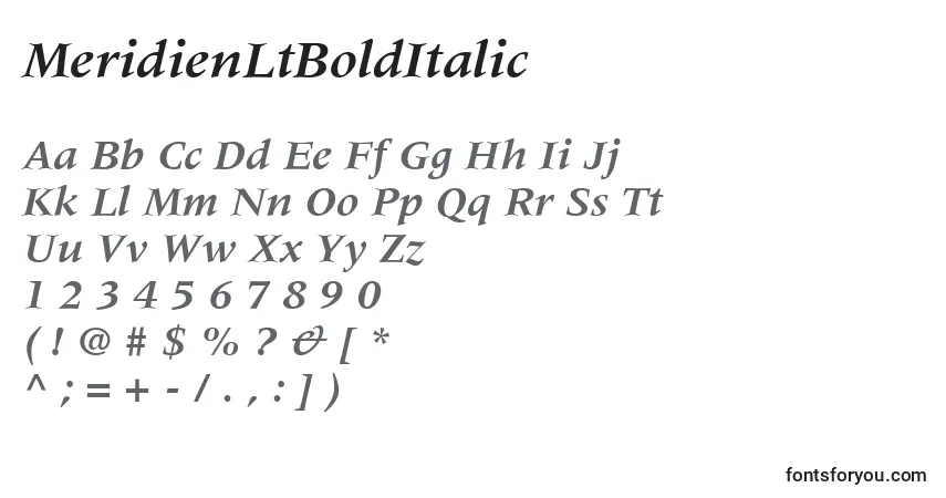 Schriftart MeridienLtBoldItalic – Alphabet, Zahlen, spezielle Symbole