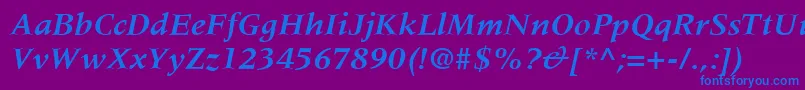 Saiba mais sobre a fonte MeridienLtBoldItalic Fonte MeridienLtBoldItalic – fontes azuis em um fundo violeta