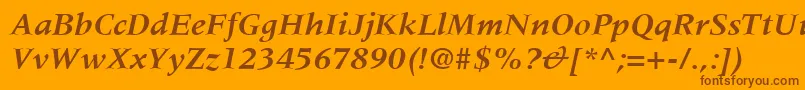 Fonte MeridienLtBoldItalic – fontes marrons em um fundo laranja
