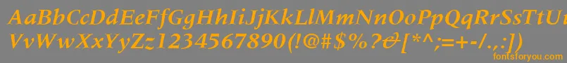 MeridienLtBoldItalic-fontti – oranssit fontit harmaalla taustalla
