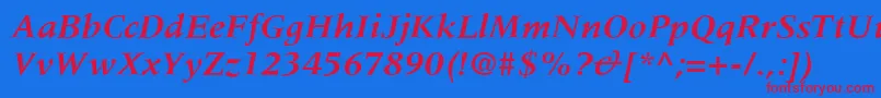 MeridienLtBoldItalic-fontti – punaiset fontit sinisellä taustalla