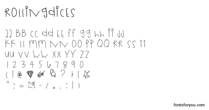 Schriftart Rollingdices – Alphabet, Zahlen, spezielle Symbole