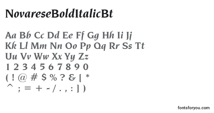 A fonte NovareseBoldItalicBt – alfabeto, números, caracteres especiais