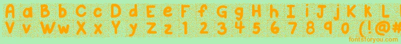 フォントKbsnowballin – オレンジの文字が緑の背景にあります。