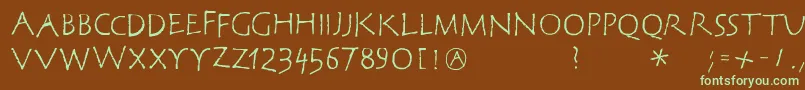 フォントCorrodetclassicaps – 緑色の文字が茶色の背景にあります。