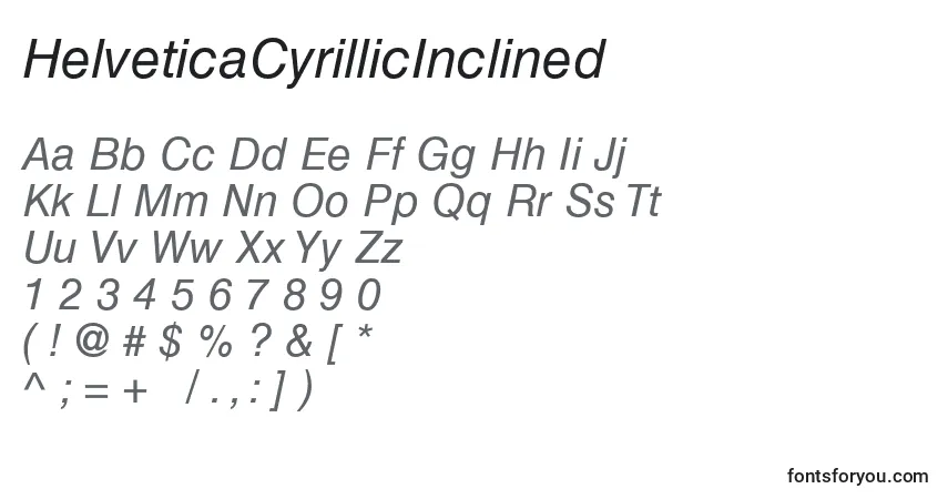 Schriftart HelveticaCyrillicInclined – Alphabet, Zahlen, spezielle Symbole
