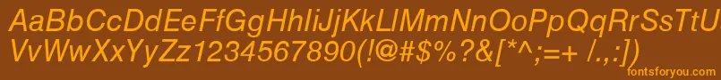 HelveticaCyrillicInclined Font – Orange Fonts on Brown Background