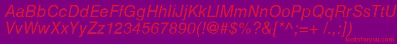HelveticaCyrillicInclined Font – Red Fonts on Purple Background