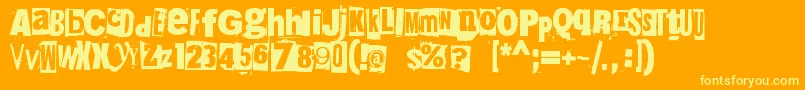 215000e-fontti – keltaiset fontit oranssilla taustalla