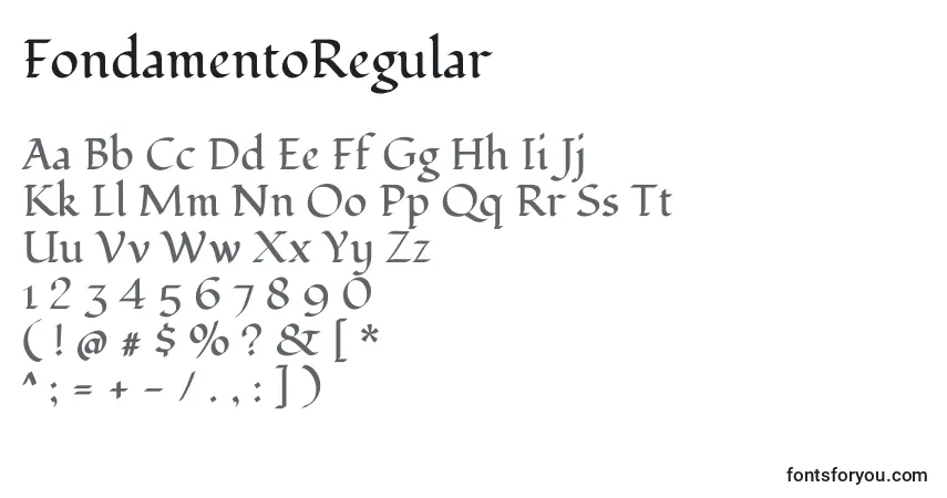 Czcionka FondamentoRegular – alfabet, cyfry, specjalne znaki