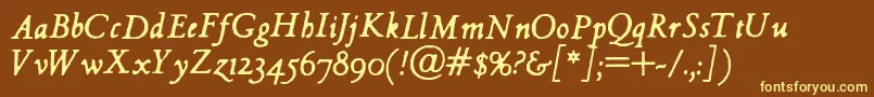 HultogItalic-fontti – keltaiset fontit ruskealla taustalla