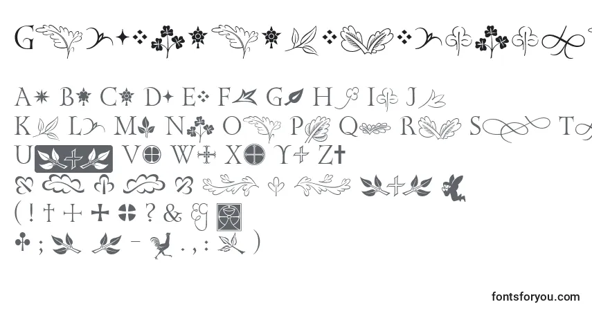 Schriftart GoldencockerelinitornitcTt – Alphabet, Zahlen, spezielle Symbole