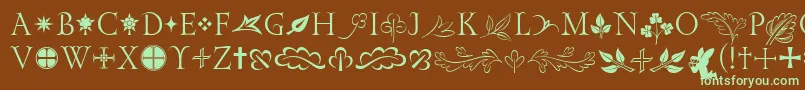 GoldencockerelinitornitcTt-Schriftart – Grüne Schriften auf braunem Hintergrund