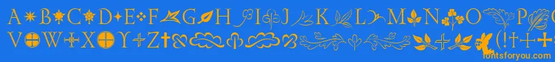 GoldencockerelinitornitcTt Font – Orange Fonts on Blue Background