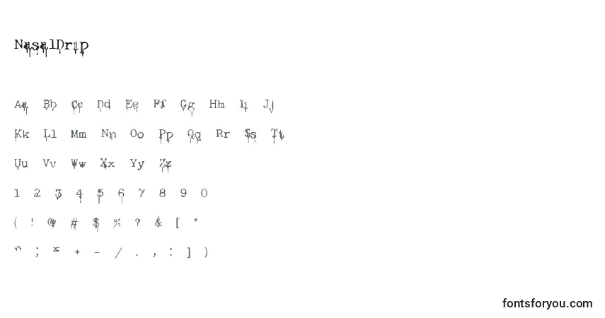 Czcionka NasalDrip – alfabet, cyfry, specjalne znaki