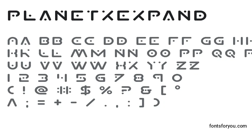 Czcionka Planetxexpand – alfabet, cyfry, specjalne znaki