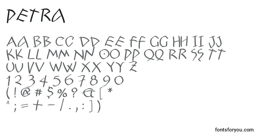 Schriftart Petra – Alphabet, Zahlen, spezielle Symbole