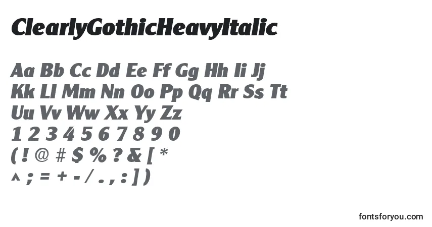 A fonte ClearlyGothicHeavyItalic – alfabeto, números, caracteres especiais