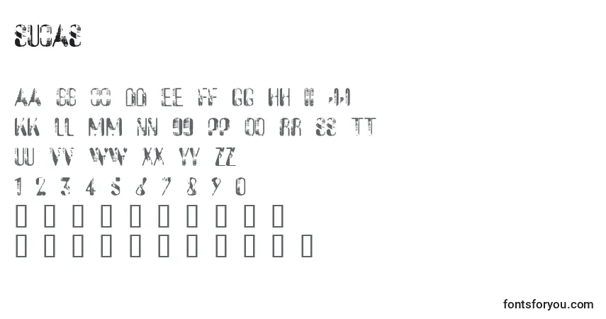 Czcionka Sucas – alfabet, cyfry, specjalne znaki