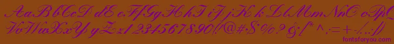 Quillscriptblackssk-Schriftart – Violette Schriften auf braunem Hintergrund