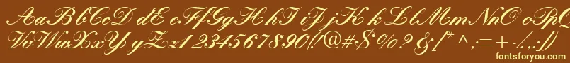 Quillscriptblackssk-fontti – keltaiset fontit ruskealla taustalla