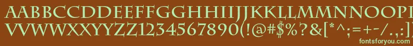 フォントCharlemagnestdBold – 緑色の文字が茶色の背景にあります。