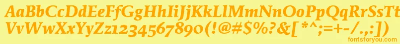 MendozaRomanOsItcTtBoldita-Schriftart – Orangefarbene Schriften auf gelbem Hintergrund