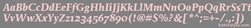 MendozaRomanOsItcTtBoldita-fontti – vaaleanpunaiset fontit harmaalla taustalla