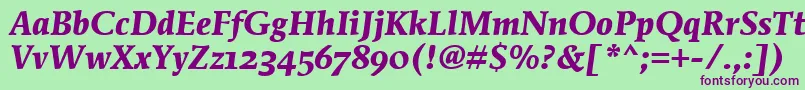 MendozaRomanOsItcTtBoldita-fontti – violetit fontit vihreällä taustalla