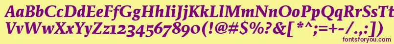 MendozaRomanOsItcTtBoldita-fontti – violetit fontit keltaisella taustalla