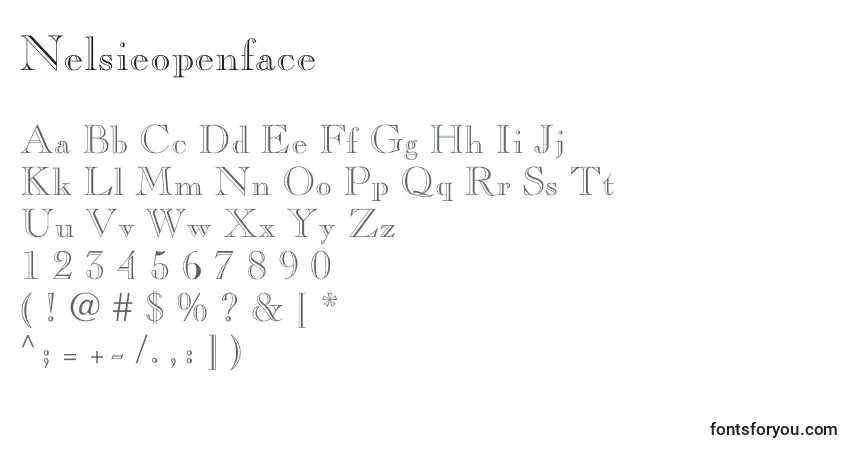 Шрифт Nelsieopenface – алфавит, цифры, специальные символы