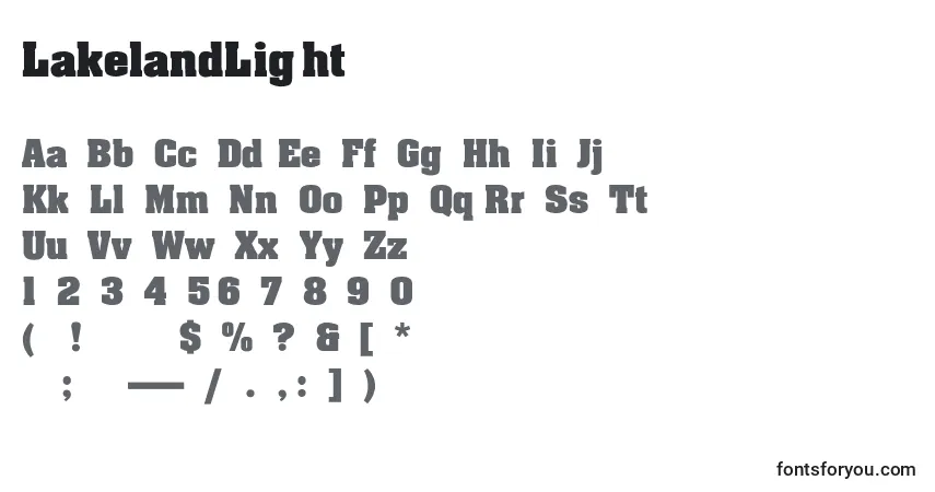 Czcionka LakelandLight – alfabet, cyfry, specjalne znaki