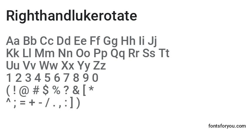 A fonte Righthandlukerotate – alfabeto, números, caracteres especiais