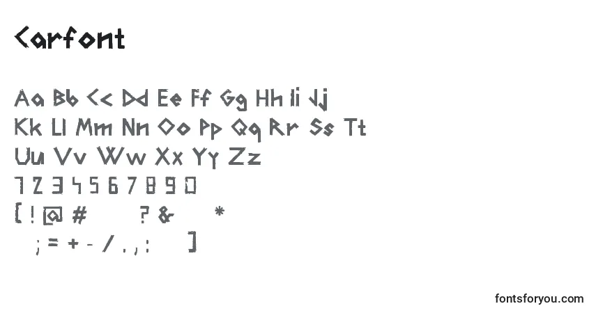 Schriftart Carfont – Alphabet, Zahlen, spezielle Symbole