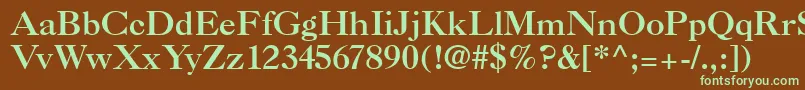フォントCaslon3 – 緑色の文字が茶色の背景にあります。