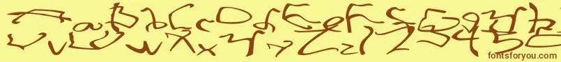 StretchedStrungExtended-Schriftart – Braune Schriften auf gelbem Hintergrund