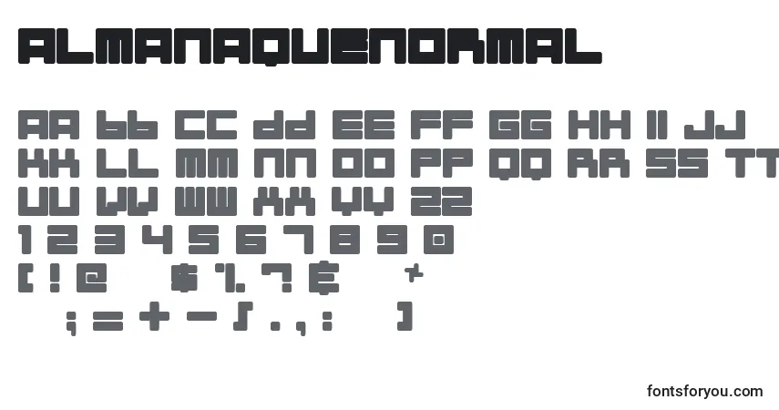 A fonte AlmanaqueNormal – alfabeto, números, caracteres especiais