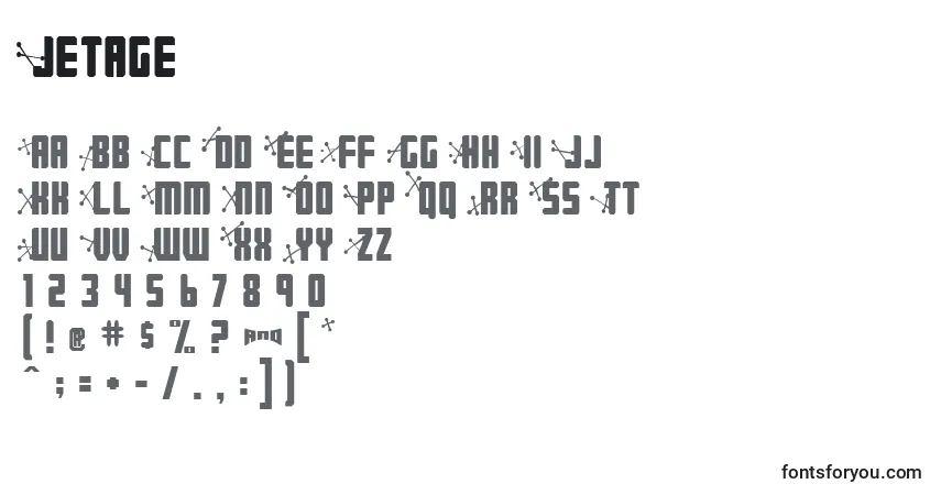 Czcionka Jetage – alfabet, cyfry, specjalne znaki