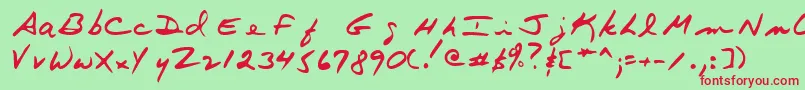 フォントTerryshand – 赤い文字の緑の背景