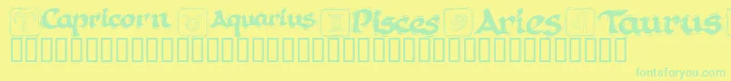 フォントKrAstro1 – 黄色い背景に緑の文字