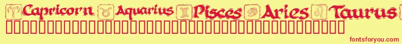 KrAstro1-Schriftart – Rote Schriften auf gelbem Hintergrund