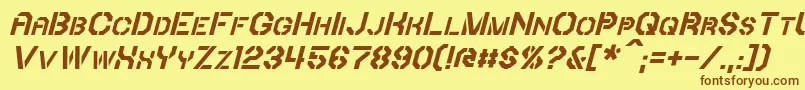 Fonte IoriItalic – fontes marrons em um fundo amarelo